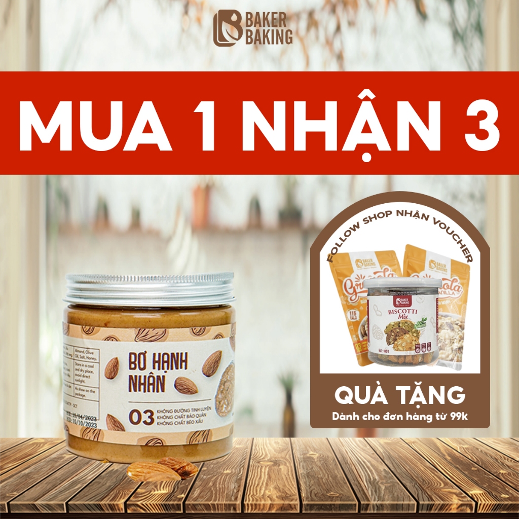 Bơ hạnh nhân Baker Baking không đường nguyên liệu thiên nhiên tốt cho sức khỏe 200g