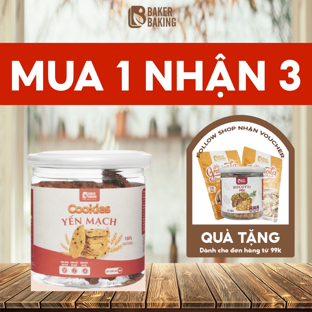 Bánh ăn kiêng Baker Baking, cookies yến mạch không đường phù hợp cho cả mẹ bầu, ăn vặt, healthy eatclean 100g