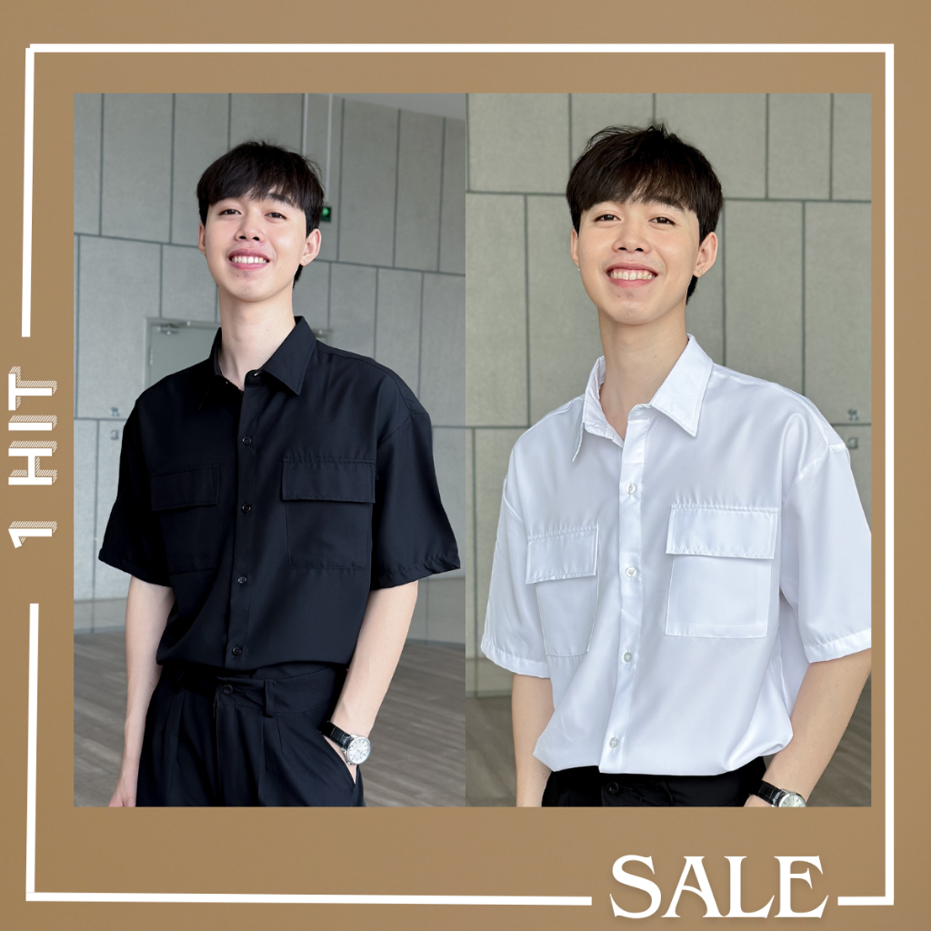 Áo sơ mi tay ngắn 2 túi màu trơn phong cách retro Hàn Quốc 3 màu 1hit_Unisex