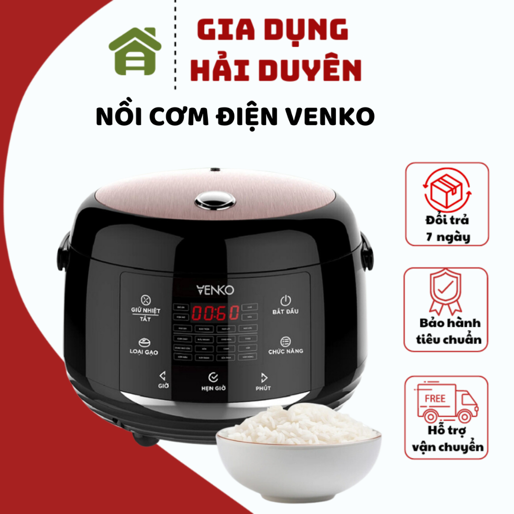 Nồi Cơm Điện tử Venko Nhật 14 Chế độ nấu tự động Lòng Gốm dung tích 2,2L nấu 3-6 người ăn vừa Bảo hành 12 tháng