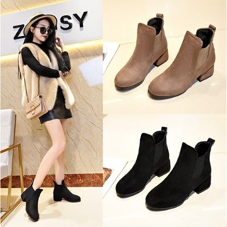Giày chelsea boot nữ 3 phân da lộn trơn boot nữ cổ ngắn phong cách Korea S074
