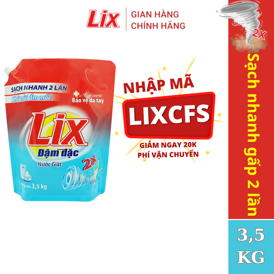 Nước giặt Lix đậm đặc hương hoa túi 3.5kg làm sạch cực nhanh vết bẩn NG350 tăng gấp đôi sức mạnh giặt tẩy quần áo