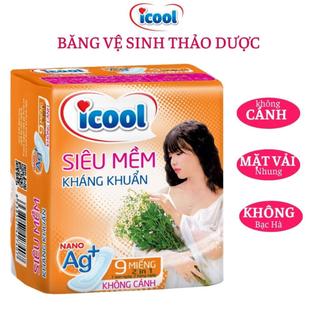Băng vệ sinh ICOOL thảo dược KHÔNG CÁNH gói 9 miếng mặt vải siêu mềm {1 gói}