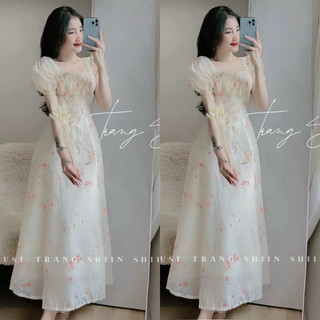 Đầm váy nữ dự tiệc voan lụa họa tiết hoa mảnh mai dễ thương, xinh xắn tôn dáng khi đi chơi