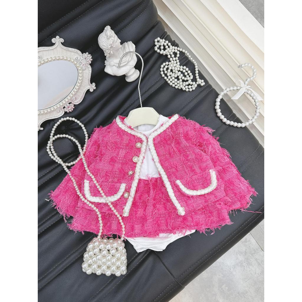 Body Váy Dạ Tua Rua Kèm Áo Khoác  4-11 kg,Body Cho Bé Gái Đầy Tháng Thôi Nôi