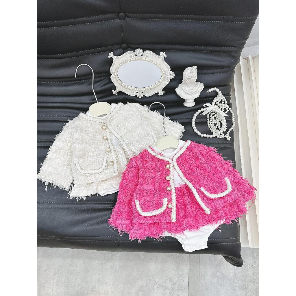 Body Váy Dạ Tua Rua Kèm Áo Khoác  4-11 kg,Body Cho Bé Gái Đầy Tháng Thôi Nôi