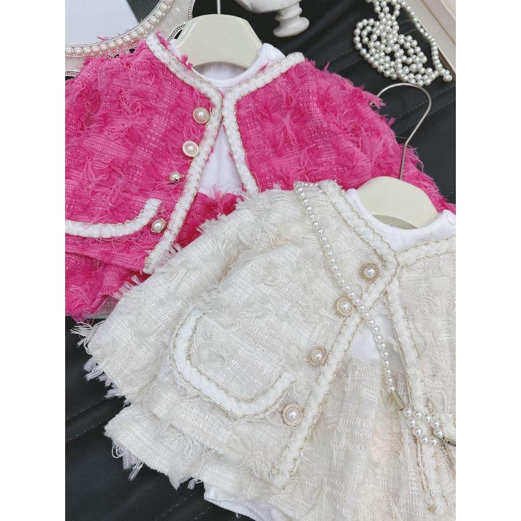 Body Váy Dạ Tua Rua Kèm Áo Khoác  4-11 kg,Body Cho Bé Gái Đầy Tháng Thôi Nôi