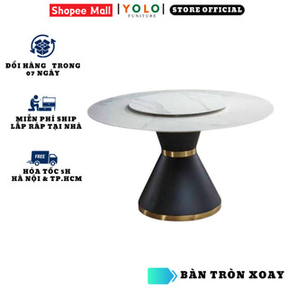 Bàn tròn YOLO có mâm xoay mạ PVD nhập khẩu cao cấp hiện đại phù hợp căn hộ chung cư gia đình