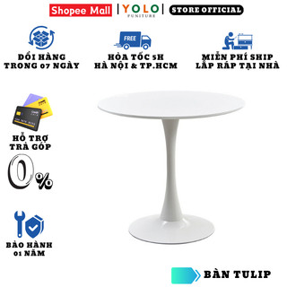 Bàn Tròn Mặt Đá Và Gỗ Tulip YoLo. Phù Hợp Ban Công Căn Hộ Chung Cư, Uống Trà, Khách Sạn, Quán Cafe, Đàm Phán. Nhập Khẩu