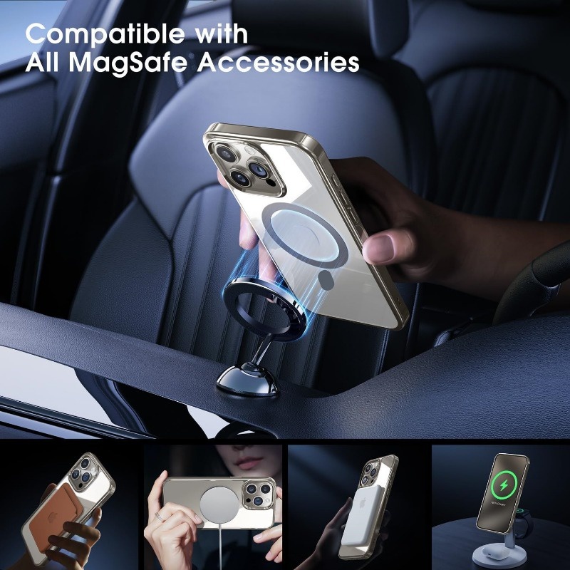 Ốp điện thoại trong suốt viền màu camera Titan từ tính KOLEAD P66 hỗ trợ sạc không dây dành cho Iphone 15 Pro Promax