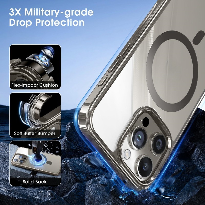 Ốp điện thoại trong suốt viền màu camera Titan từ tính KOLEAD P66 hỗ trợ sạc không dây dành cho Iphone 15 Pro Promax