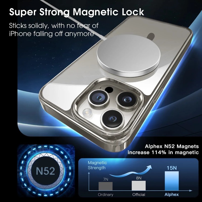 Ốp điện thoại trong suốt viền màu camera Titan từ tính KOLEAD P66 hỗ trợ sạc không dây dành cho Iphone 15 Pro Promax