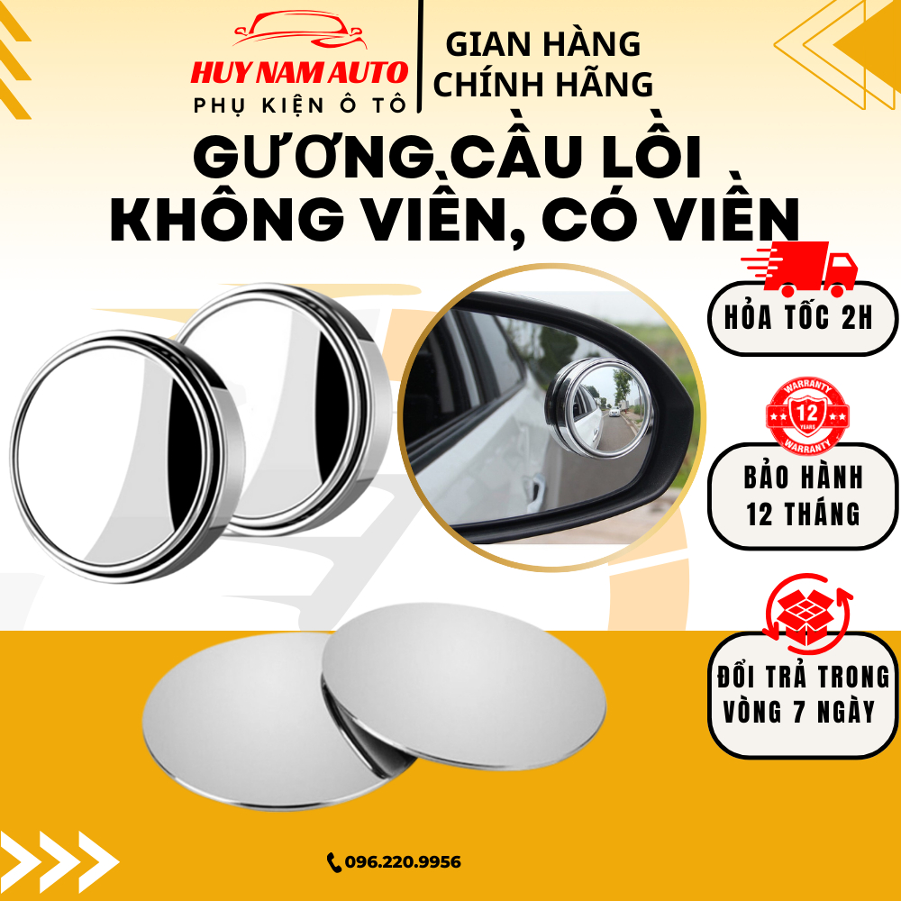 Gương Cầu Lồi 360 Độ HUY NAM AUTO- Gương Cầu Lồi Có Viền, Không Viền Gắn Gương Chiếu Hậu Xe Hơi, Ô Tô Xóa Điểm Mù