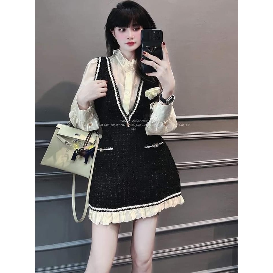 Sét váy yếm dạ 2 món siêu hot