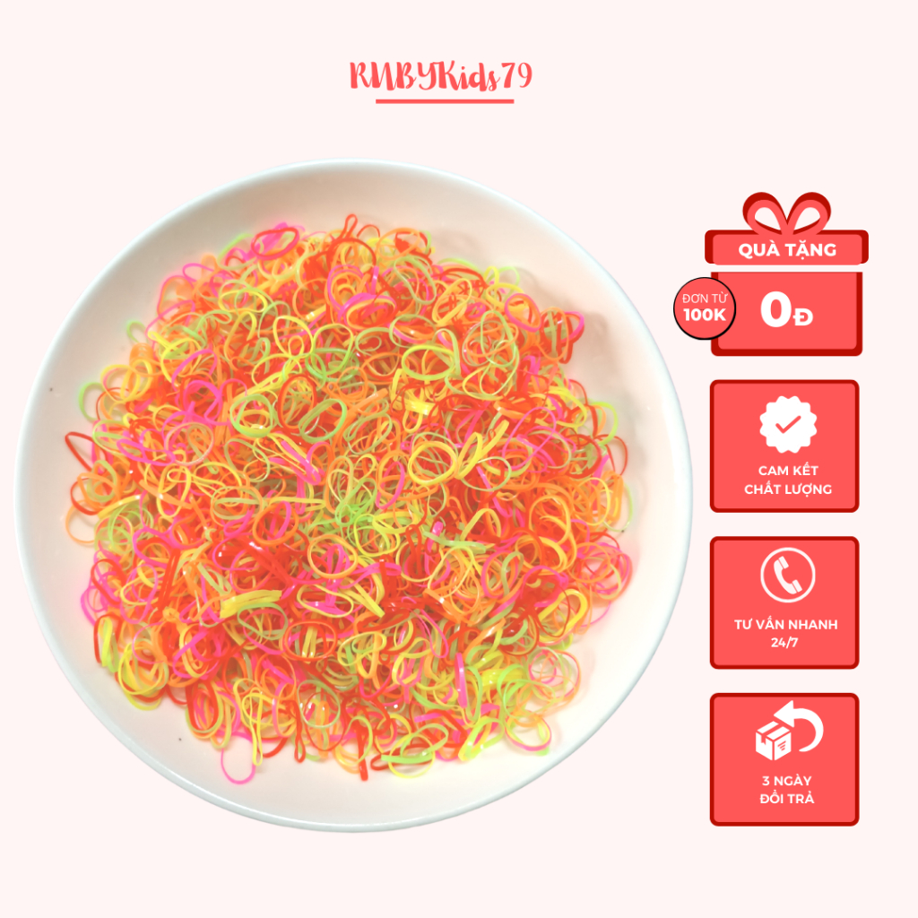 Dây thun buộc tóc cho bé set 2000 sợi cỡ nhỏ nhiều màu siêu dai - rubykids79