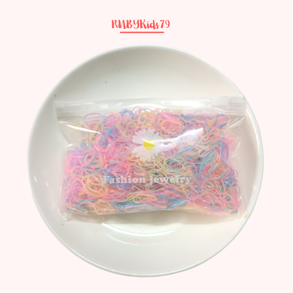 Dây thun buộc tóc cho bé set 2000 sợi cỡ nhỏ nhiều màu siêu dai - rubykids79