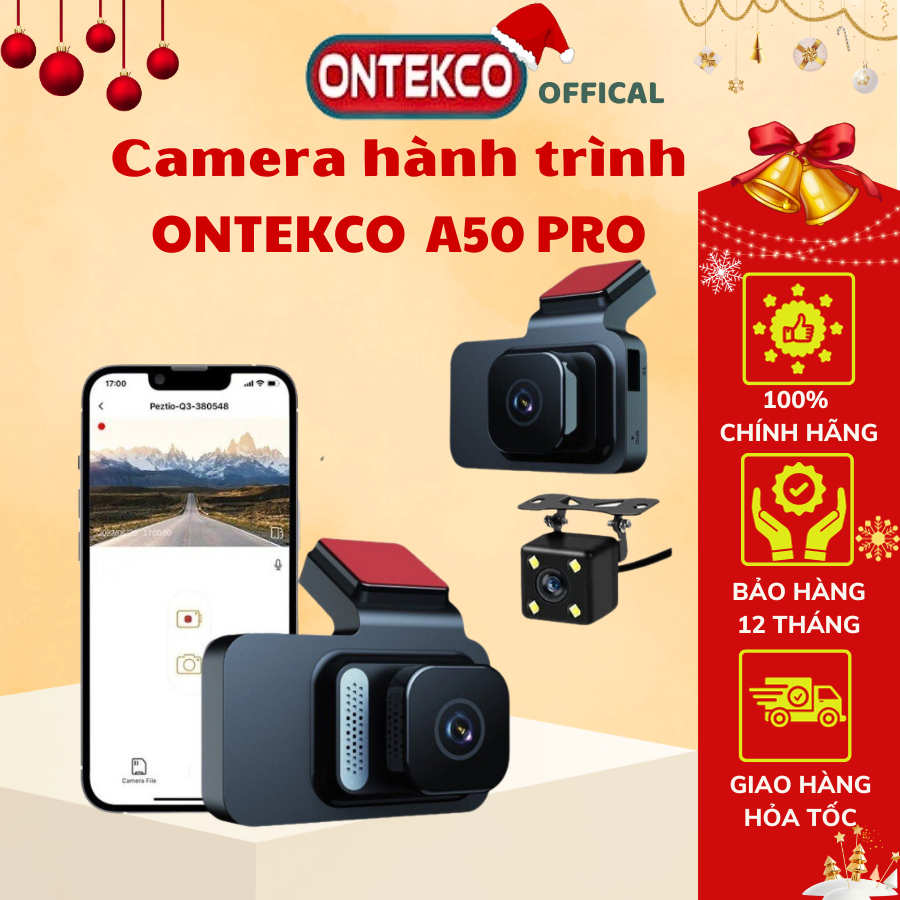 Camera hành trình ô tô ONTEKCO A50 PRO , Có wifi xem video qua app VIIDURE trên điện thoại - Bảo hành 12 tháng