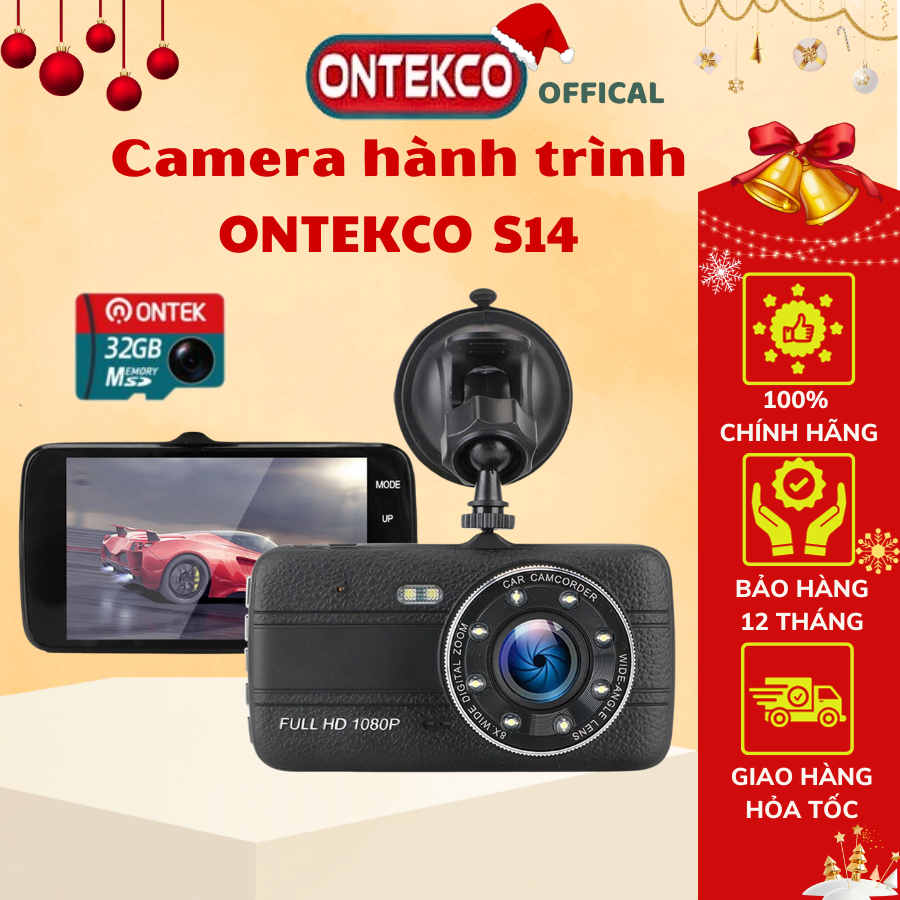 Camera hành trình ONTEKCO S14 Kèm thẻ 32G, ghi hình trước và Sau 1080P, chính hãng BH 12 tháng - ONTEKCO