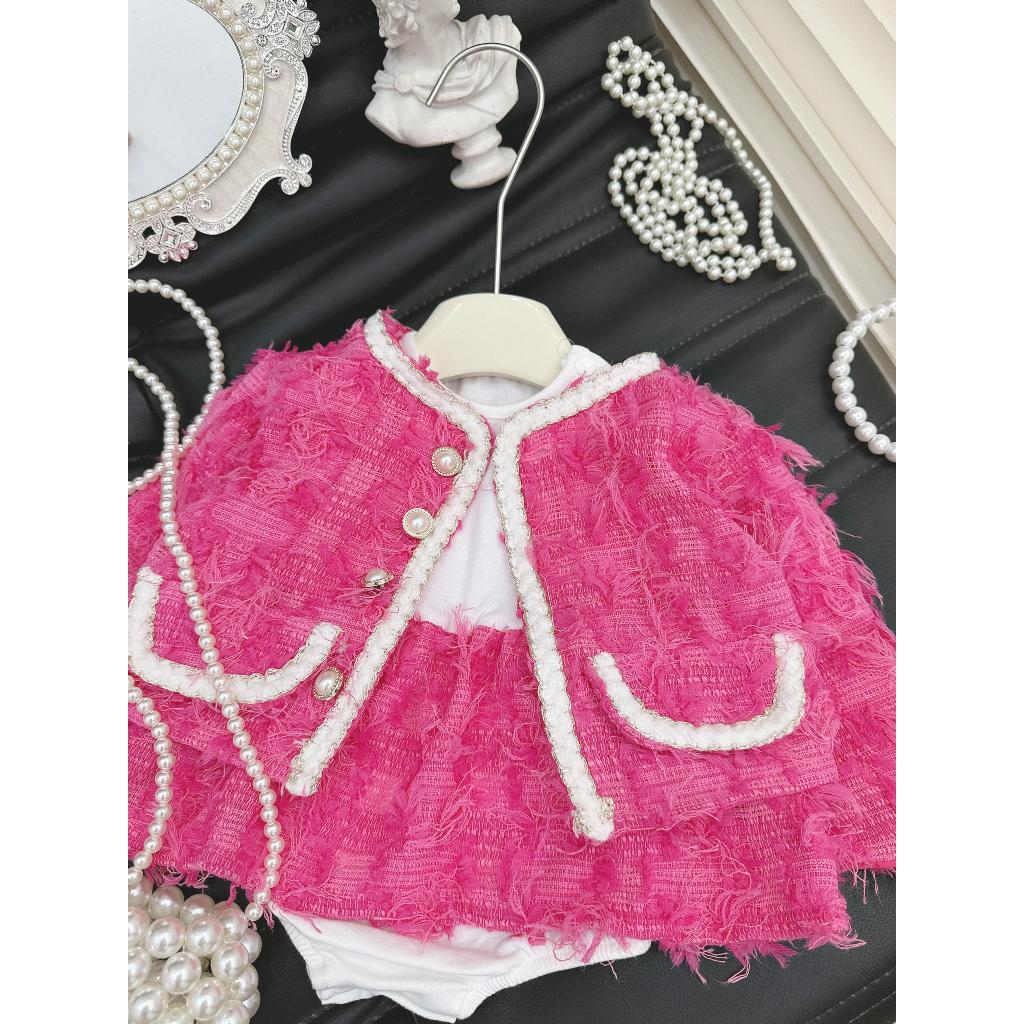 Body Váy Dạ Tua Rua Kèm Áo Khoác  4-11 kg,Body Cho Bé Gái Đầy Tháng Thôi Nôi