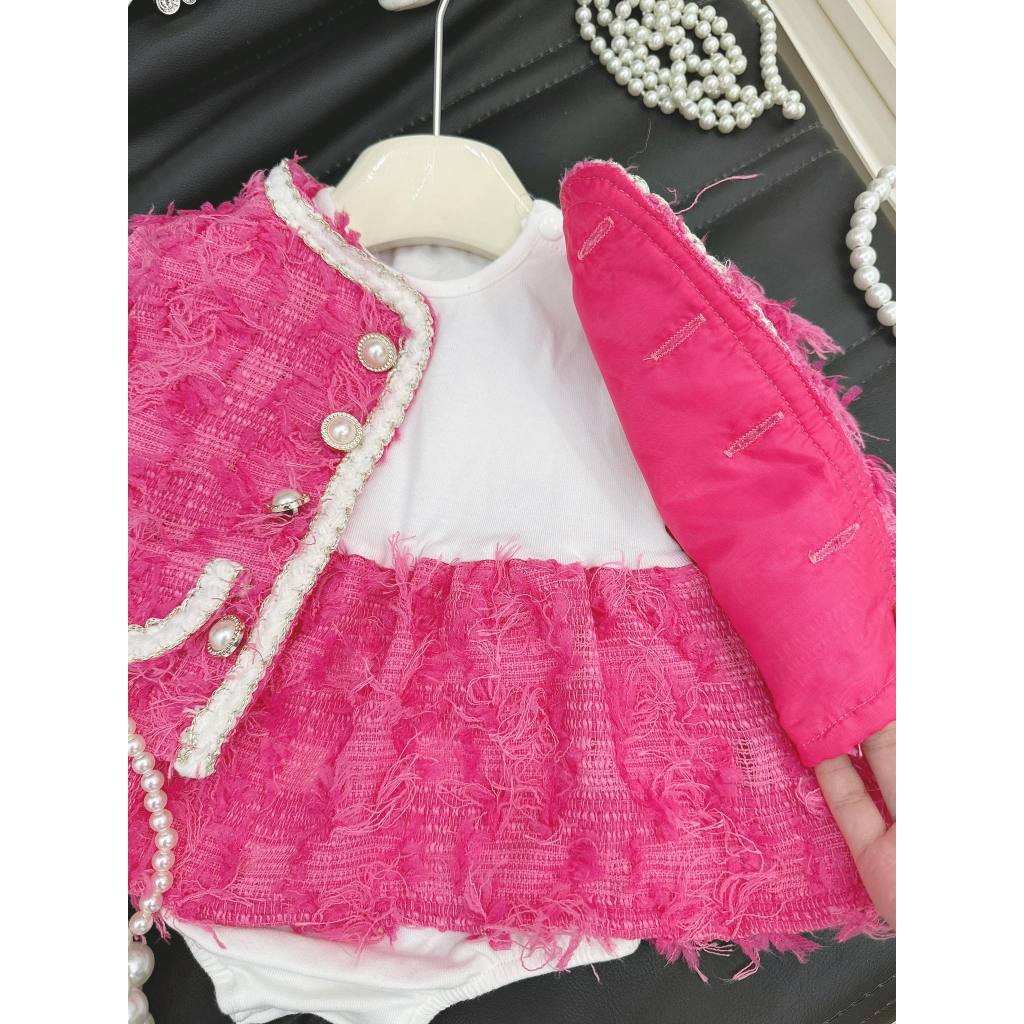 Body Váy Dạ Tua Rua Kèm Áo Khoác  4-11 kg,Body Cho Bé Gái Đầy Tháng Thôi Nôi