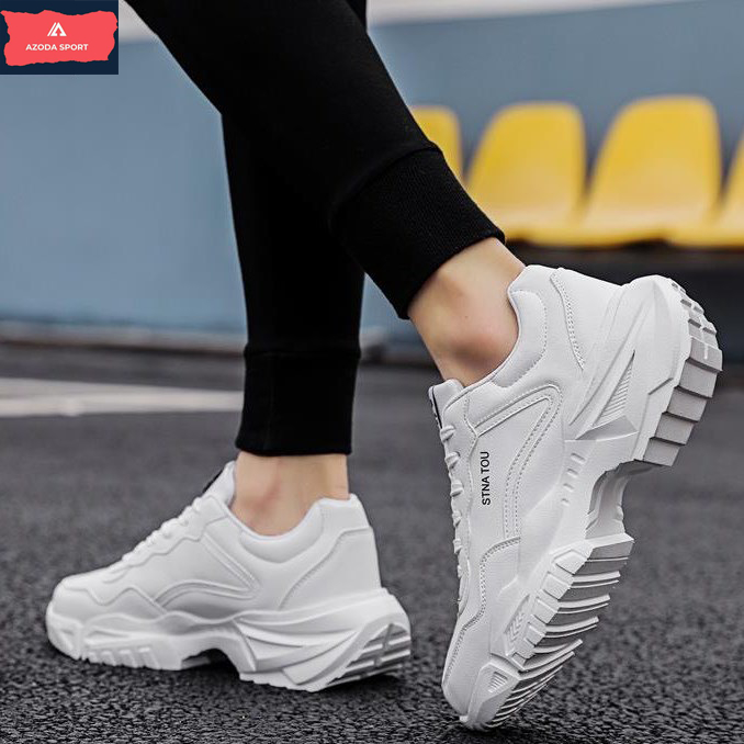 Giày Thể Thao Sneaker Nam Màu Trắng Da Cao Cấp Độn Đế Tăng Chiều Cao Đẹp Thời Trang Cho Học Sinh Sinh Viên