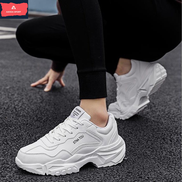 Giày Thể Thao Sneaker Nam Màu Trắng Da Cao Cấp Độn Đế Tăng Chiều Cao Đẹp Thời Trang Cho Học Sinh Sinh Viên