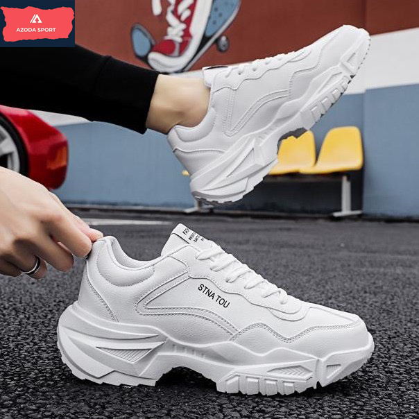 Giày Thể Thao Sneaker Nam Màu Trắng Da Cao Cấp Độn Đế Tăng Chiều Cao Đẹp Thời Trang Cho Học Sinh Sinh Viên