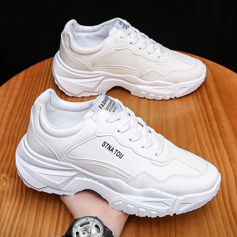 Giày Thể Thao Sneaker Nam Màu Trắng Da Cao Cấp Độn Đế Tăng Chiều Cao Đẹp Thời Trang Cho Học Sinh Sinh Viên