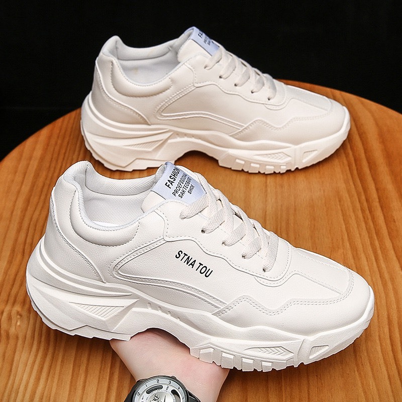 Giày Thể Thao Sneaker Nam Màu Trắng Da Cao Cấp Độn Đế Tăng Chiều Cao Đẹp Thời Trang Cho Học Sinh Sinh Viên