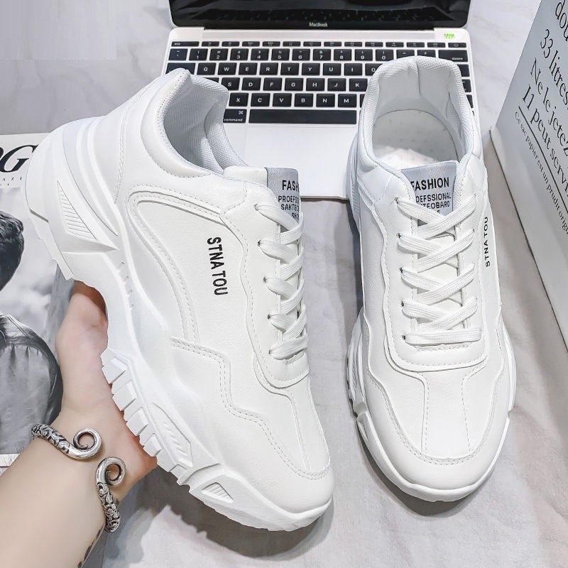 Giày Thể Thao Sneaker Nam Màu Trắng Da Cao Cấp Độn Đế Tăng Chiều Cao Đẹp Thời Trang Cho Học Sinh Sinh Viên