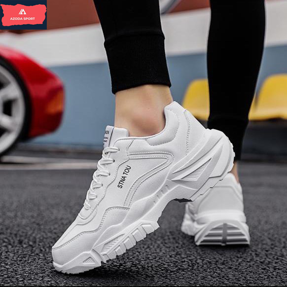 Giày Thể Thao Sneaker Nam Màu Trắng Da Cao Cấp Độn Đế Tăng Chiều Cao Đẹp Thời Trang Cho Học Sinh Sinh Viên