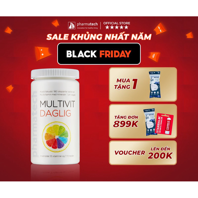 Viên uống bổ sung vitamin và khoáng chất Pharmatech Multivit Daglig (180v)