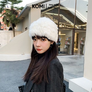 Mũ lông thỏ thời trang KOMI nón len nữ lông thú trùm đầu phong cách hàn quốc