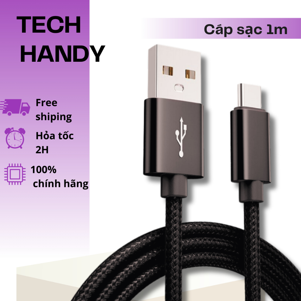 Dây cáp sạc nhanh cho điện thoại chất liệu dây dù không nóng máy tương thích cổng Type C/ IP / Micro Usb Tech Handy