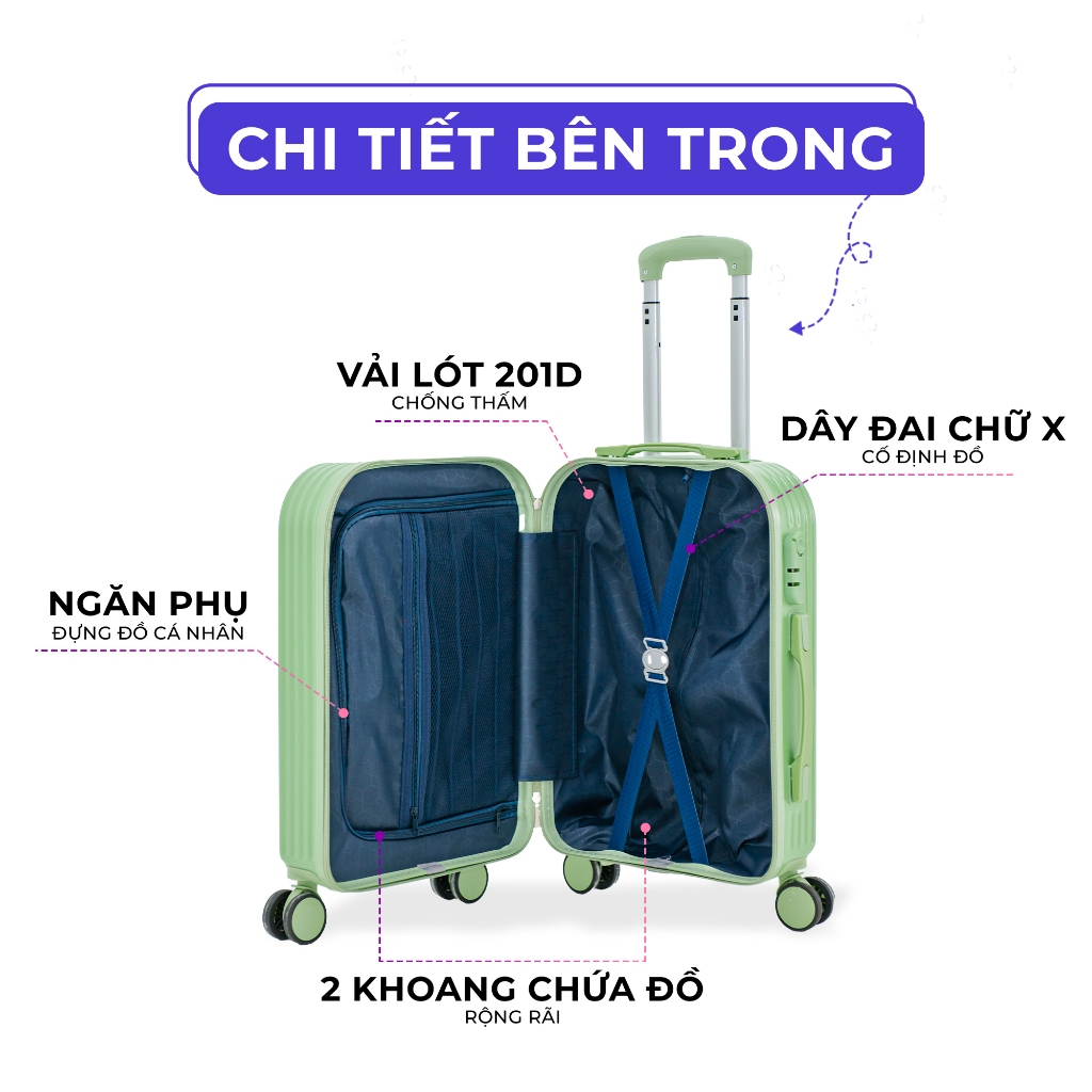 Vali du lịch SUNNY-SV07 vali kéo size 20/24, xách tay/kí gửi chính hãng chống va đập