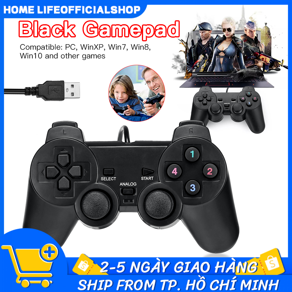 Tay cầm chơi game cho PC/Laptop, PS2, PS3 cổng USB đen (có gạt Analog và có rung)