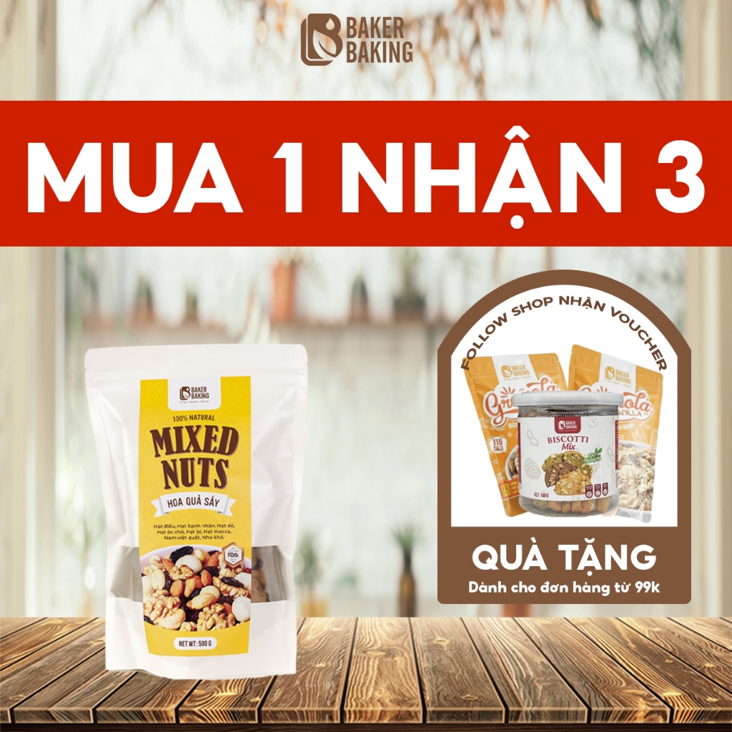 Hạt dinh dưỡng mix 8 loại hạt, Mixed Nuts Baker Baking, ngũ cốc có hoa quả sấy dành cho mẹ bầu ăn vặt, ăn kiêng 300-500g