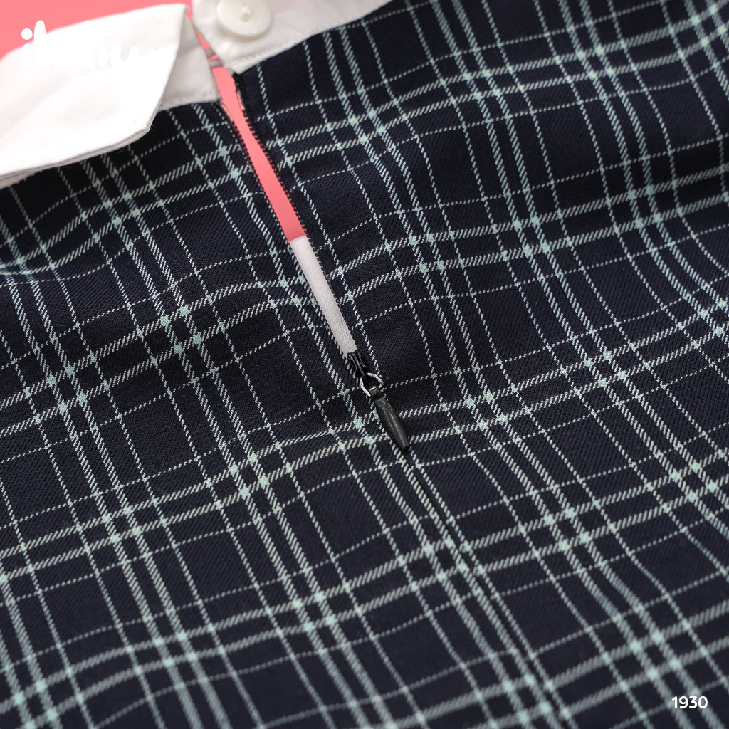 Váy suông đi học bé gái ILABY mix sơ mi chất liệu thô kẻ mềm mại thoáng mát cho bé 13-35kg