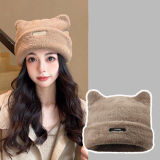  Mũ Len Dệt Kim Đính Tai Mèo Dễ Thương Phong Cách Mũ trùm đầu có tai ấm áp mùa thu đông nữ lộ khuôn mặt và bảo vệ tai nhỏ 