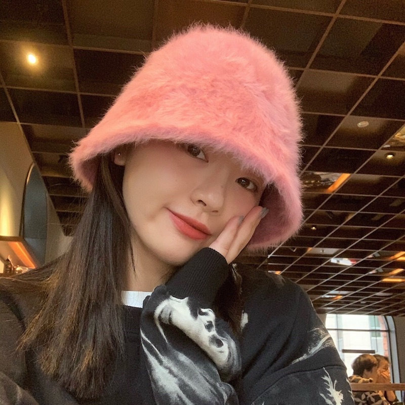 Mũ len lông vành nhỏ cực xinh phong cách Hàn Quốc Mũ trùm đầu bằng lông thỏ màu trơn để chống lạnh và giữ ấm