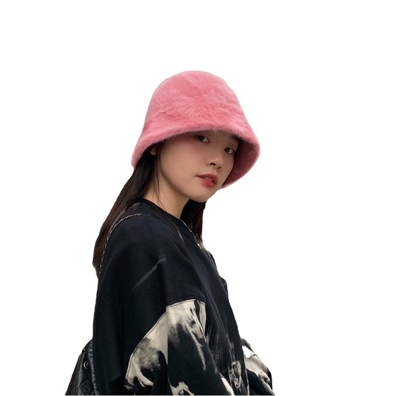 Mũ len lông vành nhỏ cực xinh phong cách Hàn Quốc Mũ trùm đầu bằng lông thỏ màu trơn để chống lạnh và giữ ấm