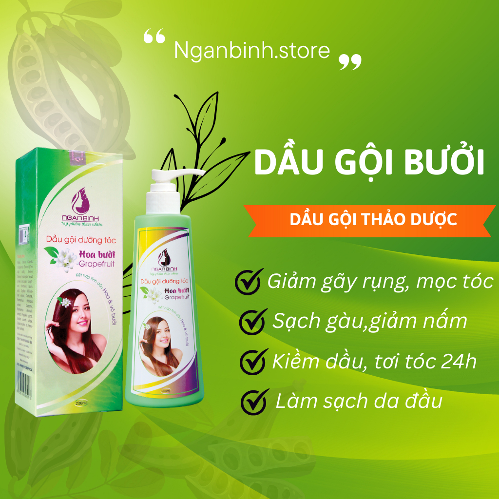 Bộ 3 dầu gội bưởi,tinh dầu bưởi Ngân Bình kích thích mọc tóc nhanh dài 250ml
