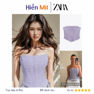 ZARA Đức - Áo ống corset móc gài trước màu tím violet nhạt sale auth new tag cao cấp chính hãng có sẵn 7955/374
