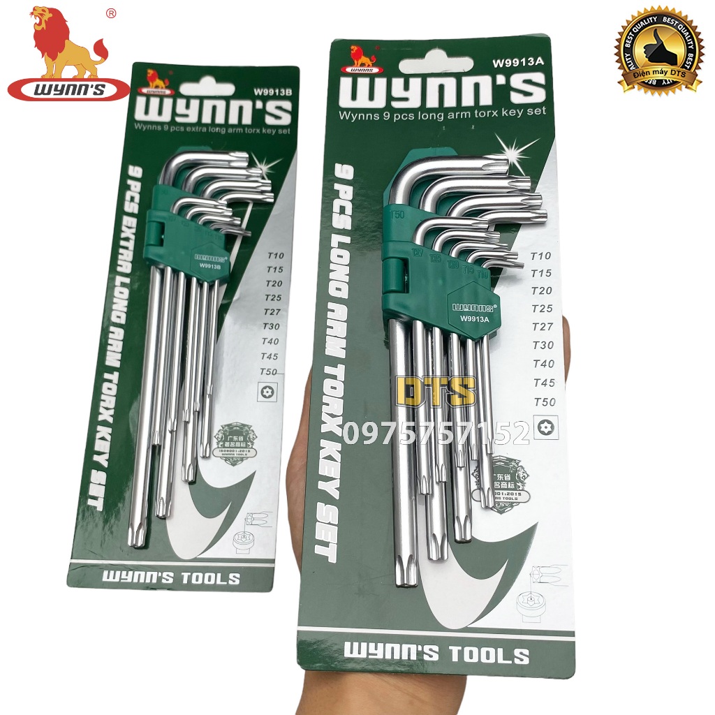 Bộ lục giác hoa thị có lỗ thép bạc 9 chi tiết WYNN'S | Bộ hoa thị bông mai hình sao đủ size T10-T50 dài ngắn đa năng