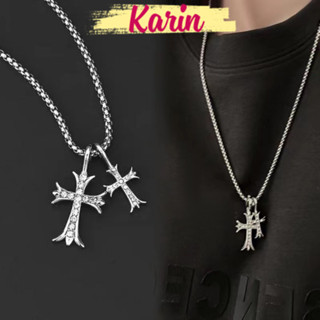  Dây Chuyền Titan Dias Vòng Cổ Đính Đá Hình Chữ Thập Cuban Basic Phong Cách Hip Hop Unisex Cao Cấp Màu Bạc Karin 