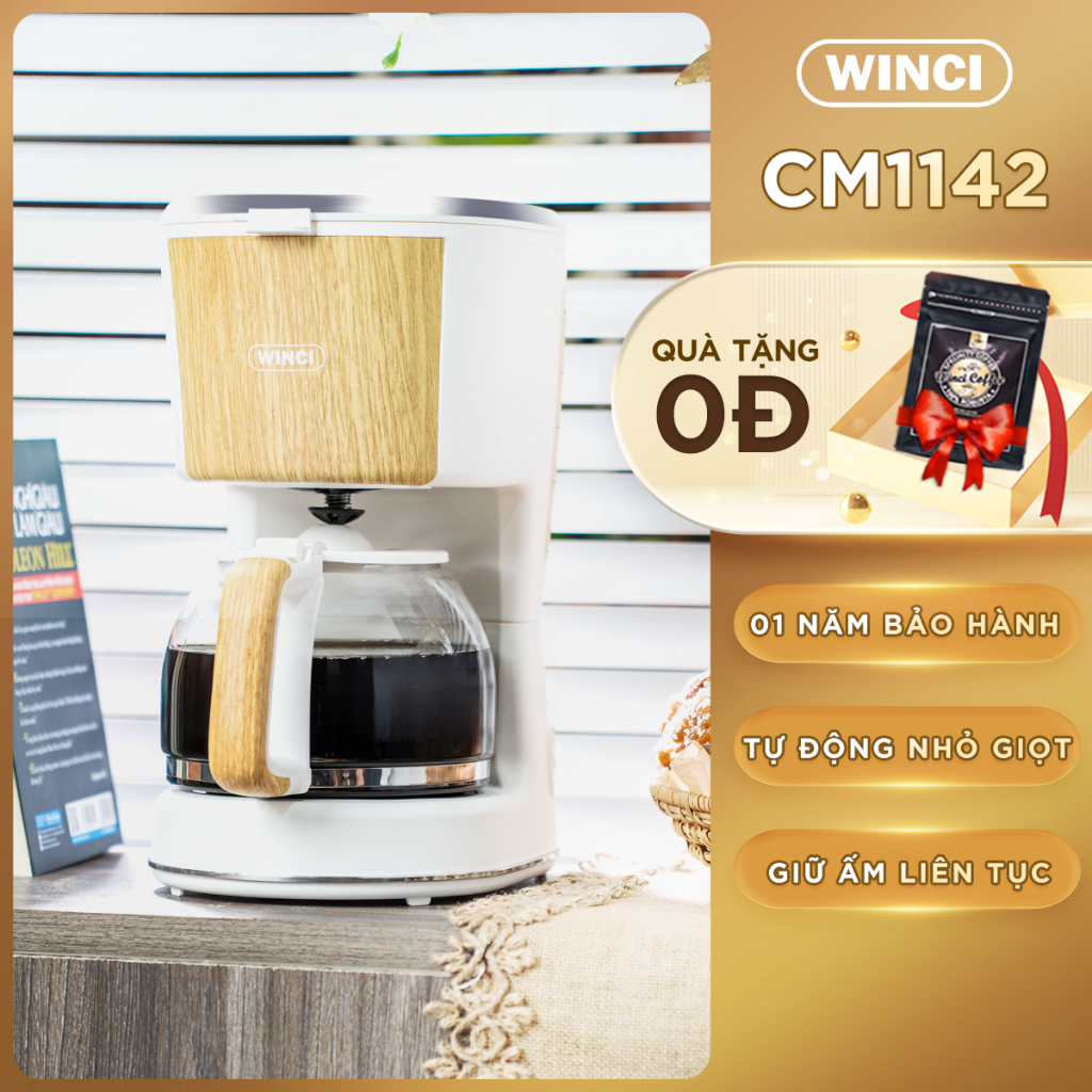 Máy Pha Cà Phê Nhỏ Giọt Winci CM1142, Dung Tích 1.25L, Bảo hành 01 năm.