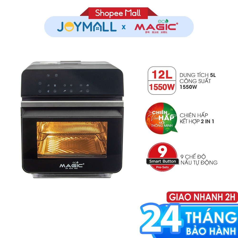 Nồi chiên hấp thông minh Magic Eco S-12 12L 1550W, Hàng Chính Hãng, 9 Chế Độ Chiên Hấp - JoyMall