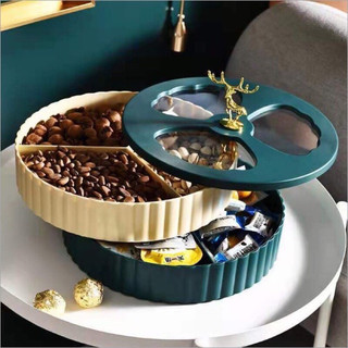 Khay đựng mứt Tết, bánh kẹo hình hươu 2 tầng sang trọng