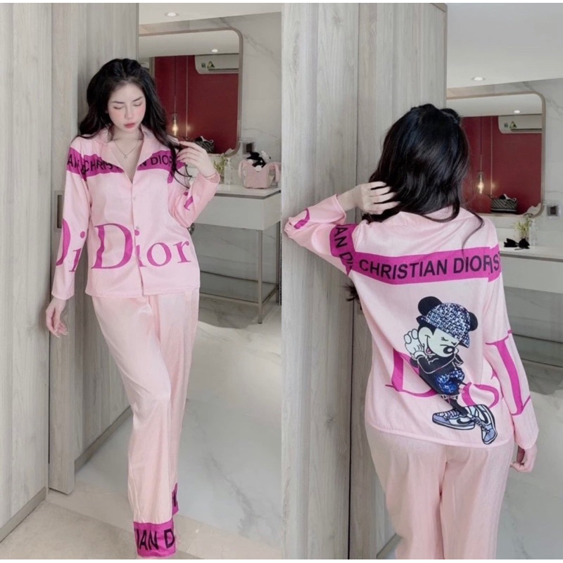 Pijama lụa xước ánh kim tay dài quần dài
