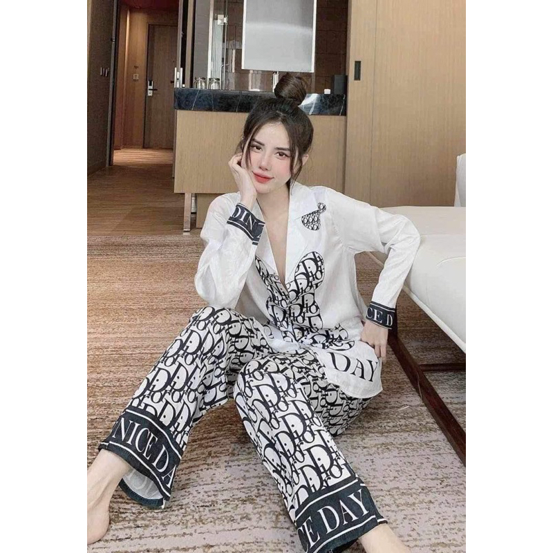 Pijama lụa xước ánh kim tay dài quần dài